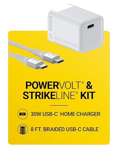 Scosche 30W USB C Charger Block and Braided 8ft USB-C Charging Cable, Fast Charging Type C Wall Charger Compatible with Apple iPhone Air, iPhone