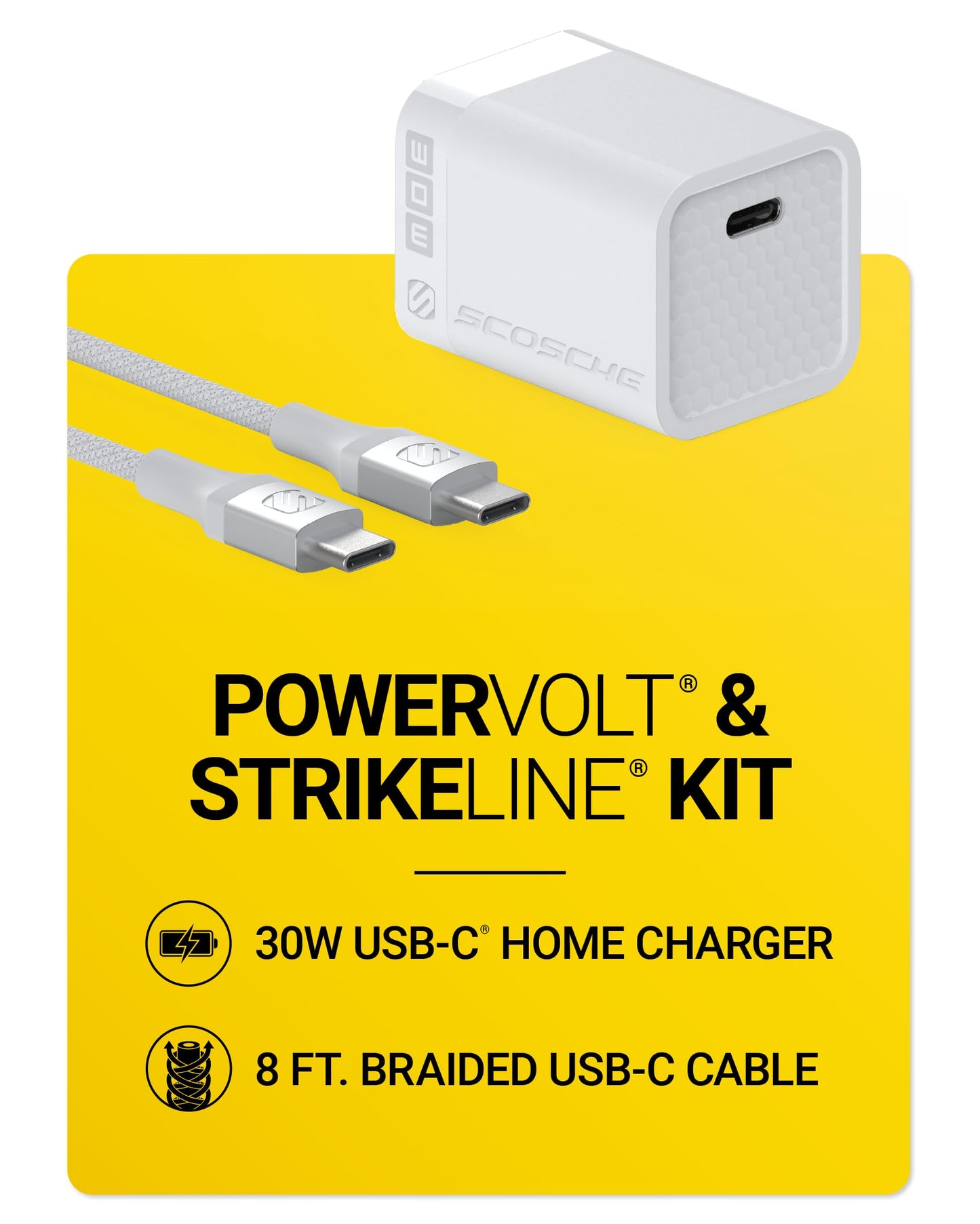 Scosche 30W USB C Charger Block and Braided 8ft USB-C Charging Cable, Fast Charging Type C Wall Charger Compatible with Apple iPhone Air, iPhone