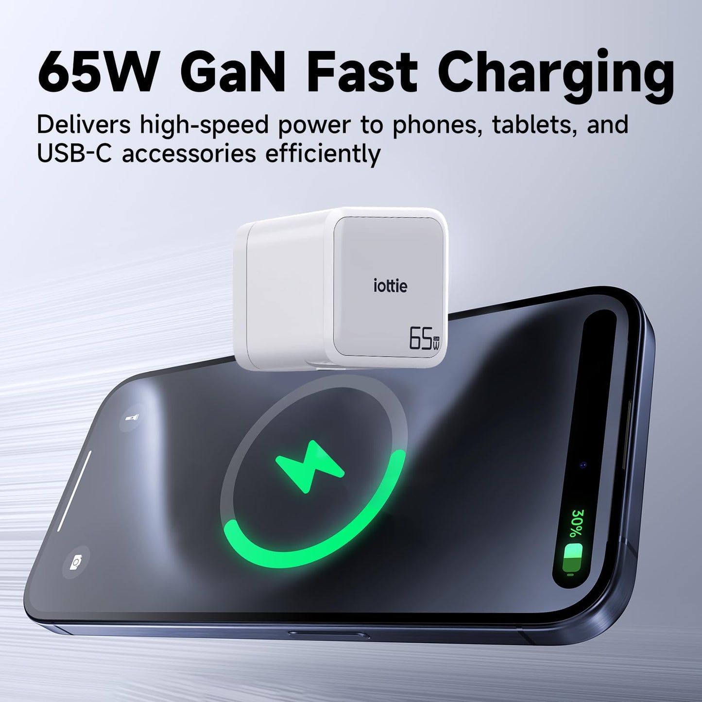Basix by iOttie 65W GaN Wall Charger with Built-in Retractable USB-C Cable and Extra USB-C and USB-A Ports, Triple Device Fast Charging, Compact…