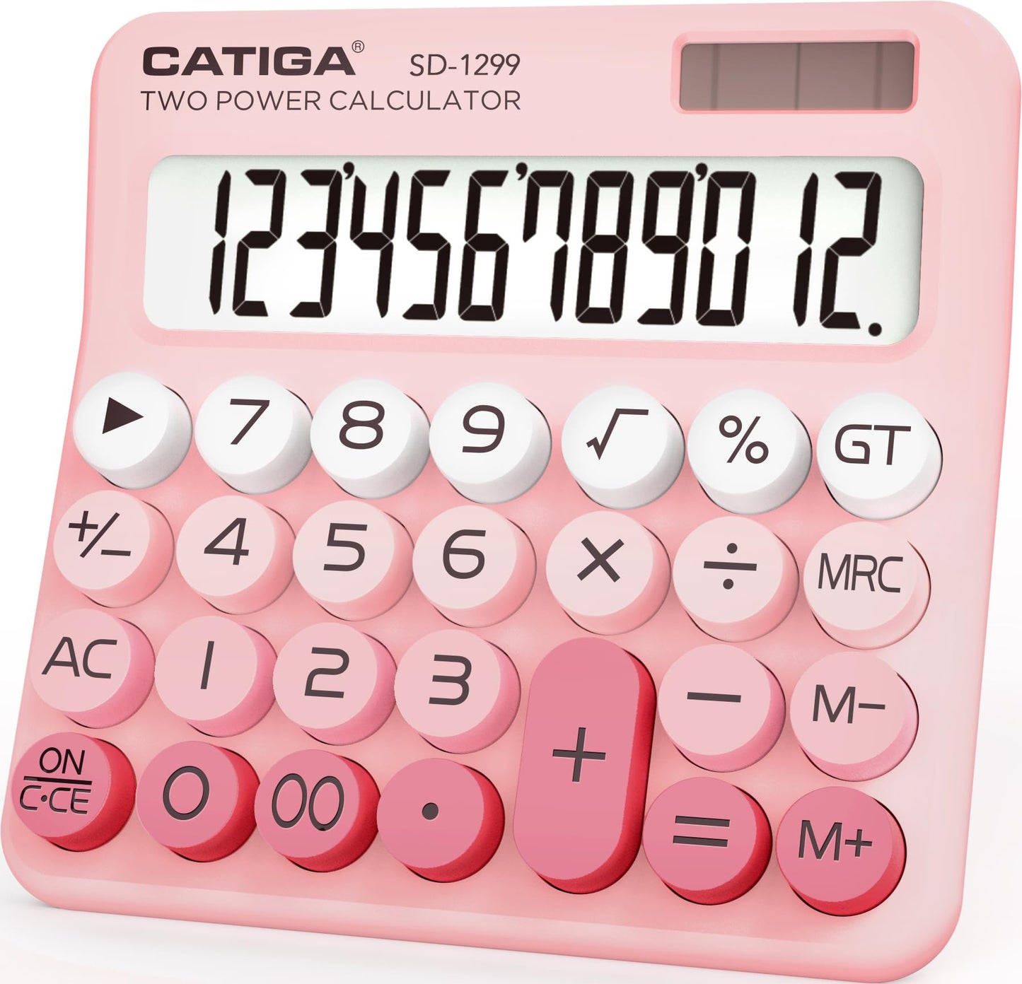 CATIGA Mechanical Switch Calculator with Solar and Battery Dual Power, 12-Digit Large LCD Display, Aesthetic and Cute Desktop Calculator with Big