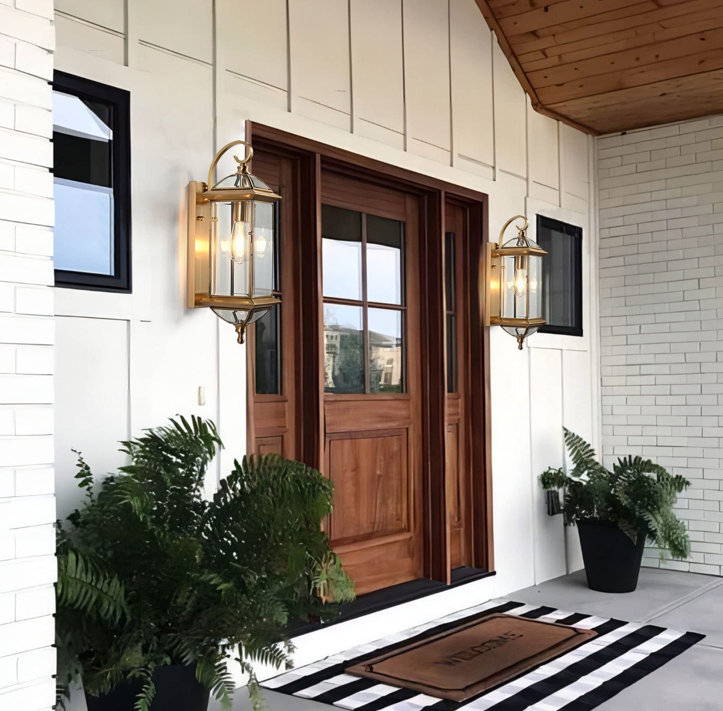 Milaii Copper Exterior Wall Light 20" H Outdoor Light Fixture Waterproof Wall Sconce Oil Rubbed Brass Porch Light with Clear Glass Lantern Wall Mount