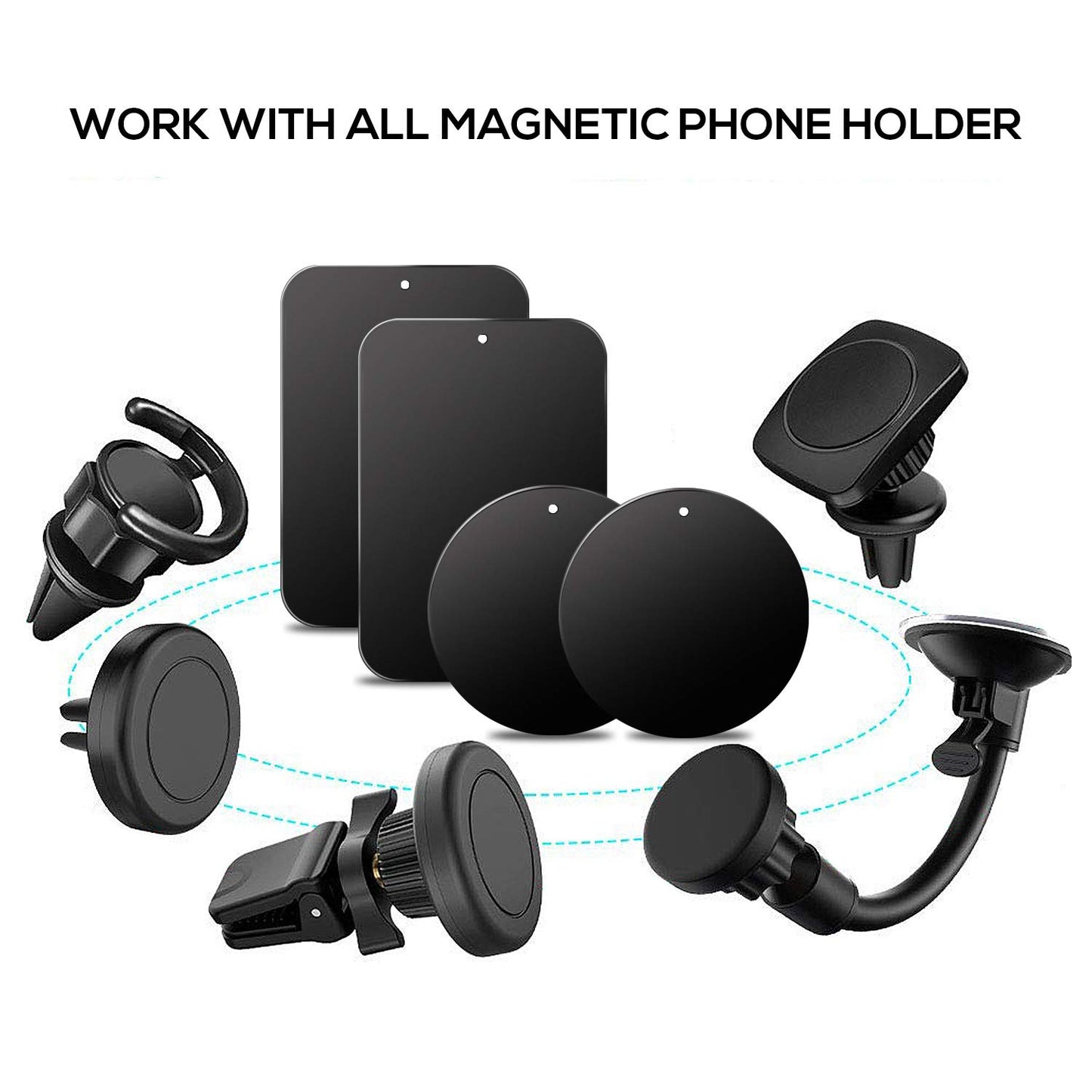 GradCap Metal Plate for Magnetic Phone Mount - 4 Packs Universal Ultra Thin Black Metal Disc w/Strong 3M Adhesive Sticker - Replacement Accessory Kit