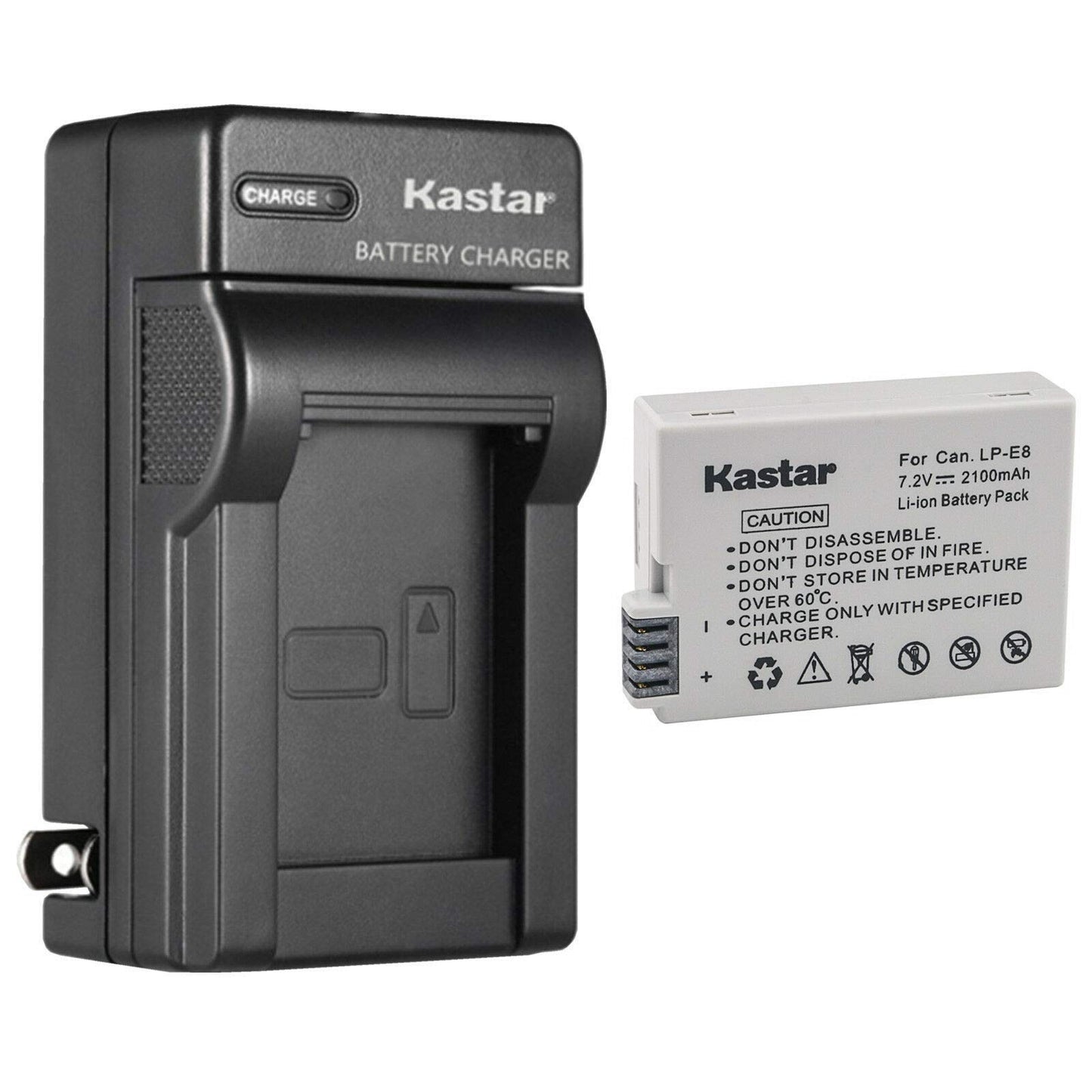 Kastar 1-Pack Battery and AC Wall Charger Replacement for Canon LP-E8 LPE8 Battery, Canon LC-E8E Charger, Canon BG-E8 Grip, Canon EOS Rebel T2i, EOS