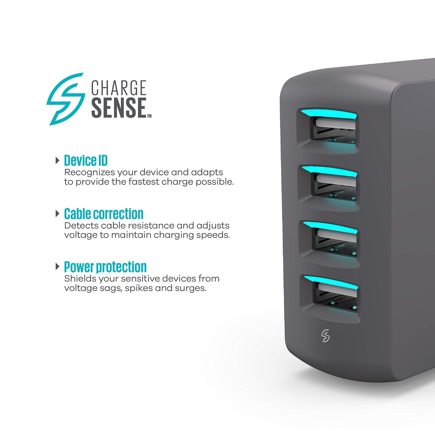 360 Electrical 360542 Vivid 8.0 USB Wall Charger with Four USB Ports, 8.0 Amp (40 Watt) Charging Power, Folding Plug, LED Guide Lights and Charge