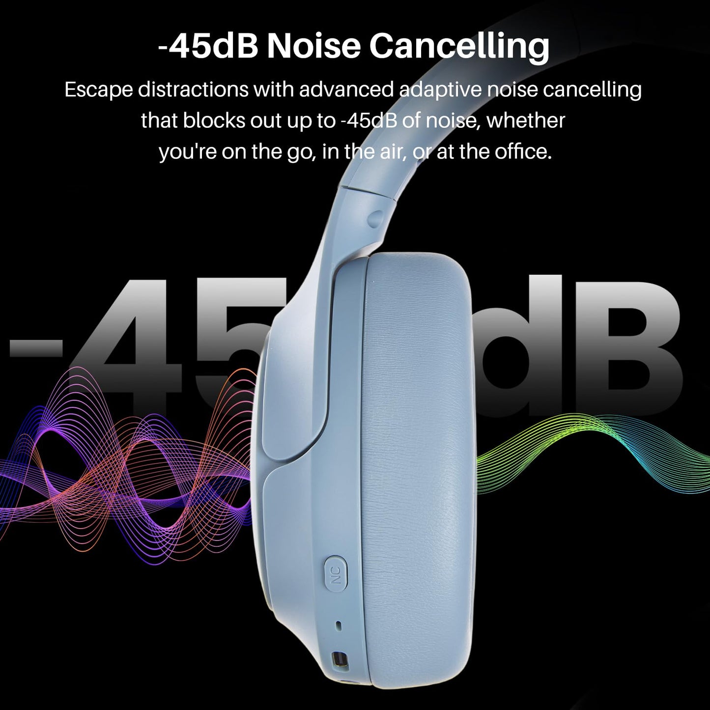 TOZO HT3 Hybrid Noise Cancelling Wireless Headphones, 90H Over Ear Headset