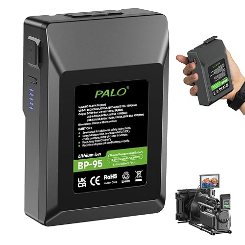 Palogreen V Mount Battery 95Wh 14.8V 6600mAh Rechargeable Battery Fasting Charging for Broadcast Video Camcorder, Compatible with Sony HDCAM, XDCAM