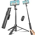Selfie Stick Travel Tripod for Cell Phone with Remote Control and Phone Holder, Extendable Selfie Stick for iPhone, iPhone Tripod for Video Recording
