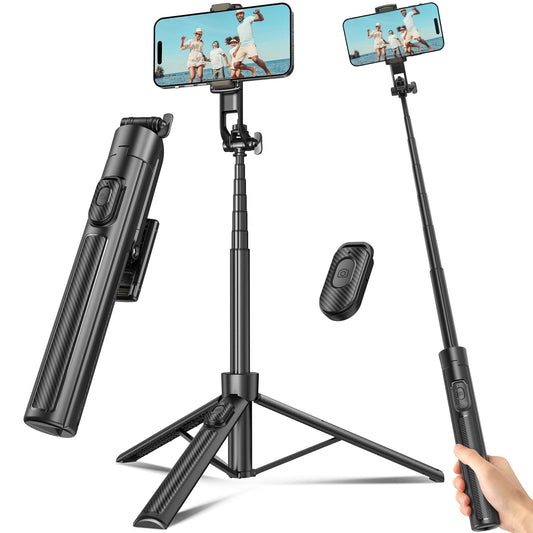Selfie Stick Travel Tripod for Cell Phone with Remote Control and Phone Holder, Extendable Selfie Stick for iPhone, iPhone Tripod for Video Recording