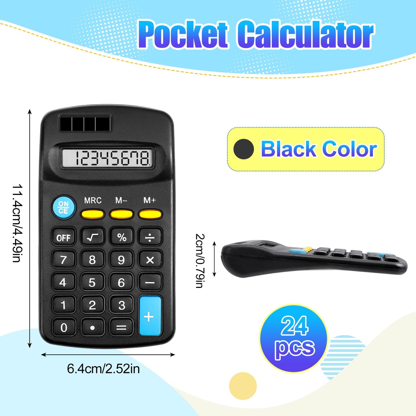 Loccmat 24 Pieces Pocket Calculator,Pocket Size Mini Calculators,Solar Battery Dual Power Function Calculator,8 Digit Display Basic Calculator