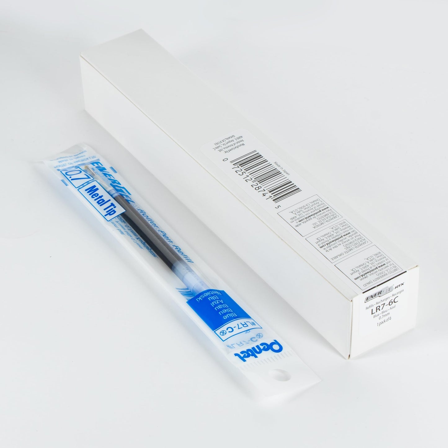 Pentel Refill Ink - For EnerGel Gel Pen, 0.7mm Metal Tip, Medium, Blue Ink, Pack of 6 Refills(LR7-6C)