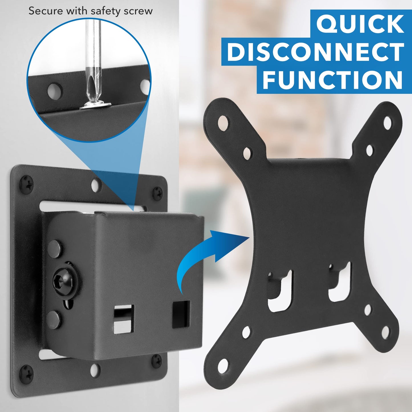 Mount-It! Low Profile Tilting TV Wall Mount for 24-32 Inch Flat Screen TVs | Quick Release Small TV Mount Bracket | VESA 75x75 100x100 | 1.65” Slim