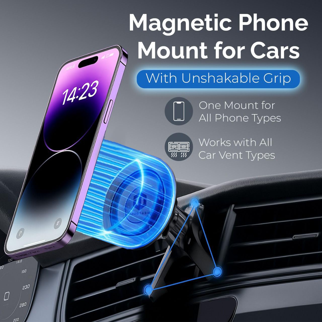 WESTOUGH MagSafe Car Mount, Magnetic Car Phone Holder for Vent & Dashboard, 360° Rotating Magnetic Phone Mount for Car Compatible with iPhone