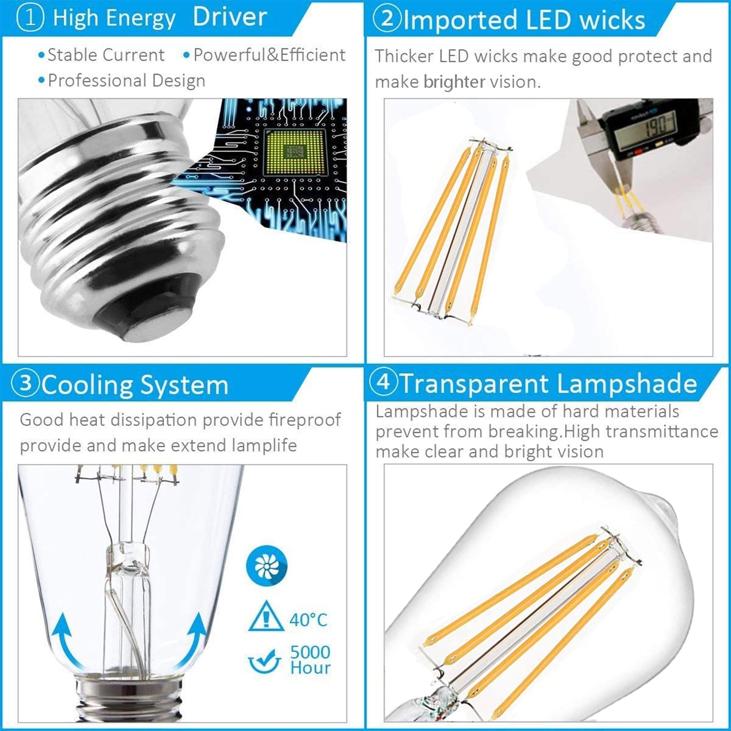 Beonllay 12V Edison Bulb E26 6W 12 Volt Light Bulb 12V 24V 36V DC/AC