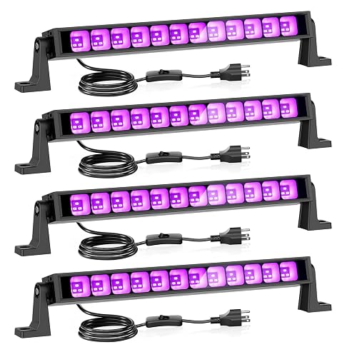 Onforu 4 Pack 42W LED Black Lights, Blacklight Bars with Plug and Switch, Glow in The Dark Party Supplies for Halloween Decorations, Bedroom, Body