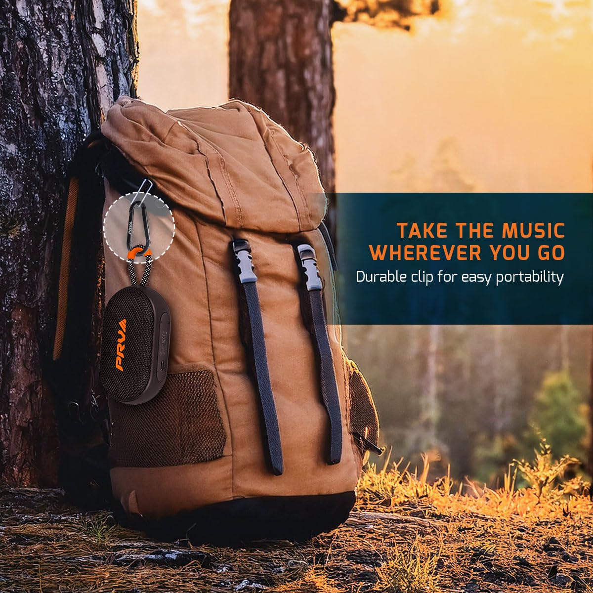 PRV AUDIO Portable Bluetooth Speaker PS15 Clip - 15W Wireless Mini Outdoor Travel Speaker with Clip, IPX7 Waterproof, 10-Hour Battery Life, Bluetooth