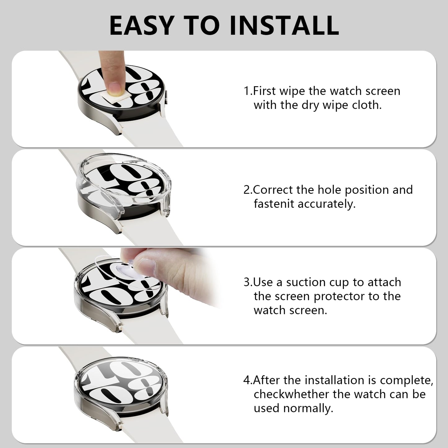 Rc-Z for Samsung Galaxy Watch 6 40mm Screen Protector Case, 4-Pack Protective Hard PC Face Cover Replacement Bumper Accessories for Samsung Galaxy