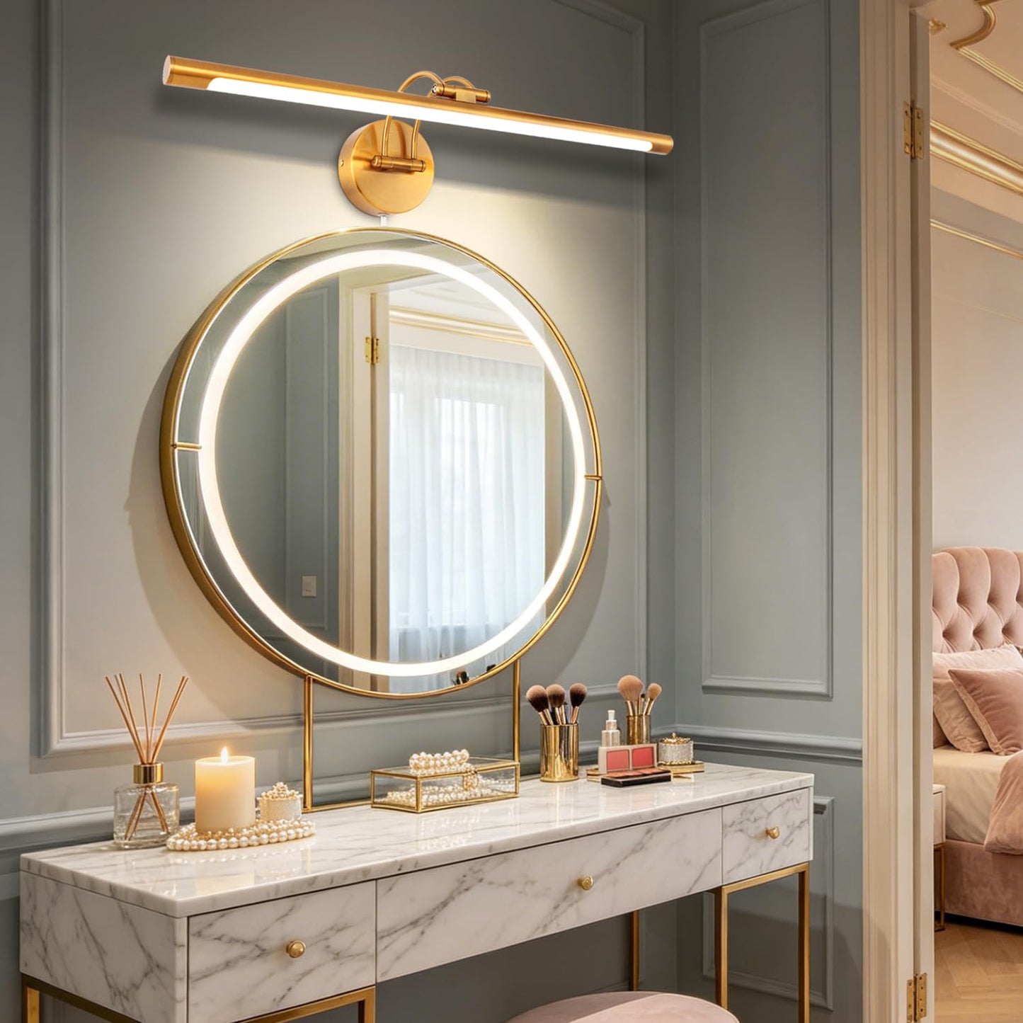 MantoLite 24'' Picture Lights for Wall,Vanity Lights for Bathroom,Plug-in or Hardwired,12W 3000K LED Modern Bathroom Lighting Fixtures Over Mirror