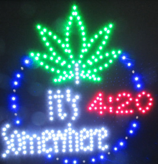 Decorative Novelty LED Signs for Wall Decor, Man Cave, Wet Bar Accessories (19" L x 19" W x 1" H, 4:20)