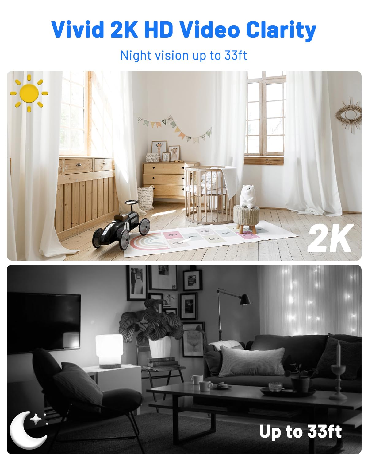 UCOCARE 2K Security Camera Indoor Wireless with 5200mAh Larger Battery, Mini Security Camera for Home Security, HD Portable Camera WiFi, 160° Wide