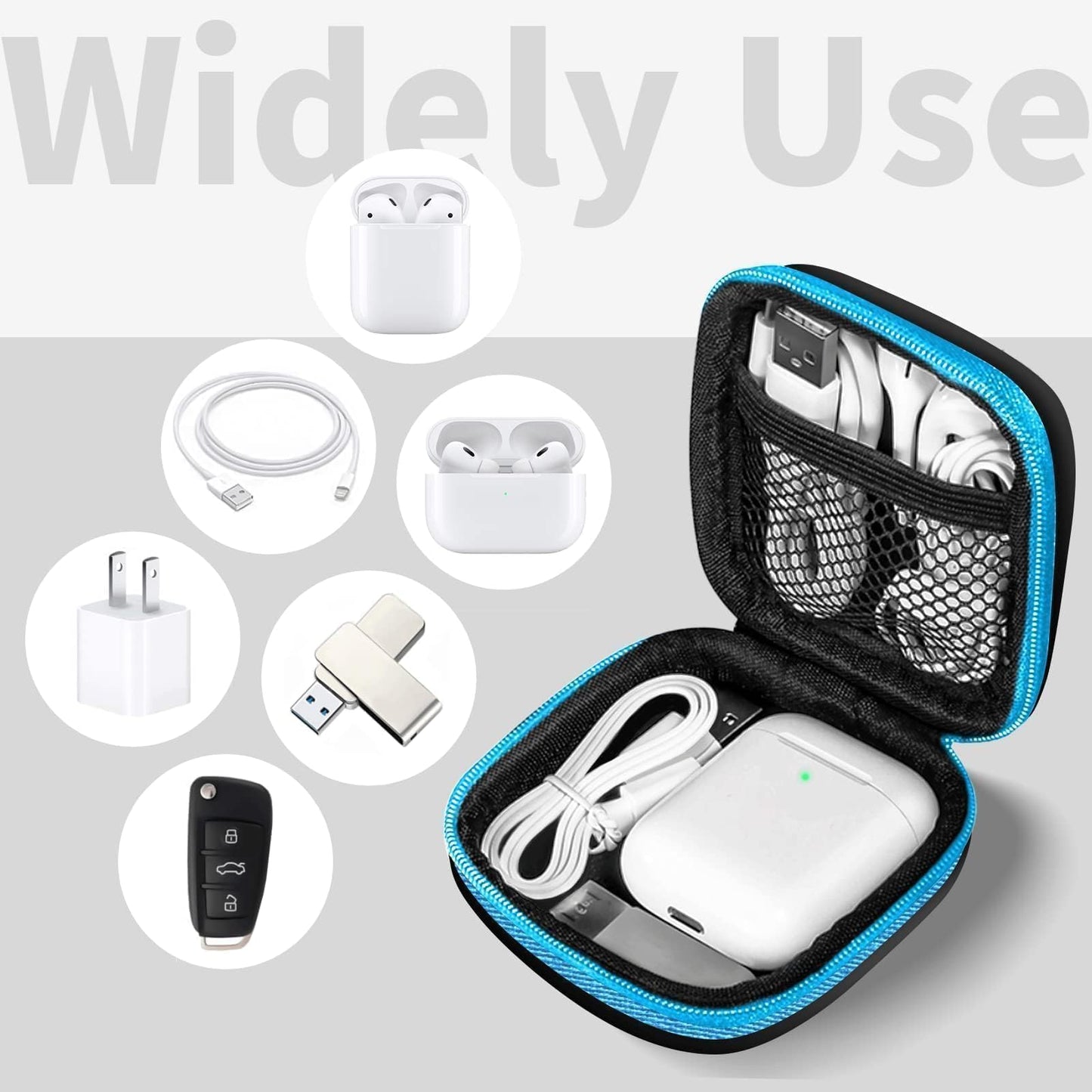 MOLOVA Earbud Case Portable EVA Carrying Case Storage Bag Cell Phone Accessories Organizer with Carabiner for Wired/Wireless Headphones, SD Memory
