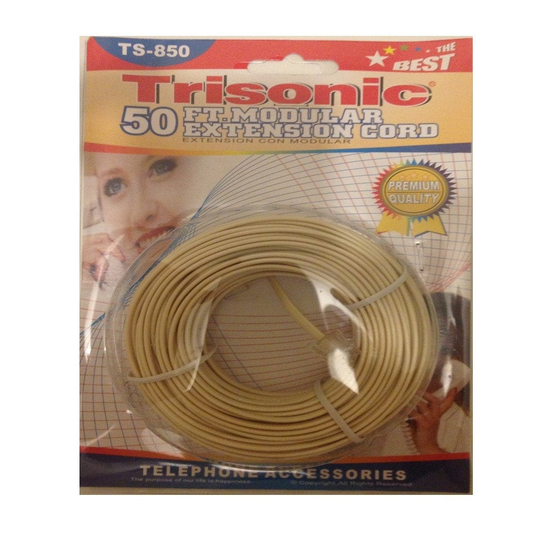 Trisonic 50 feet Telephone Phone Extension Cord Cable Line Wire (50 Feet, Ivory)