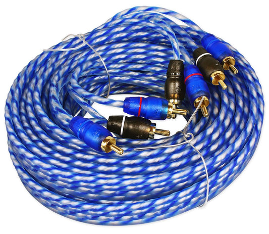Rockville RTR204 20ft 4 Channel RCA Cable, Twisted Pair, 100% Copper, Split Pin, Noise Reduction, Durable Jacket, for Home Theater and Car Audio