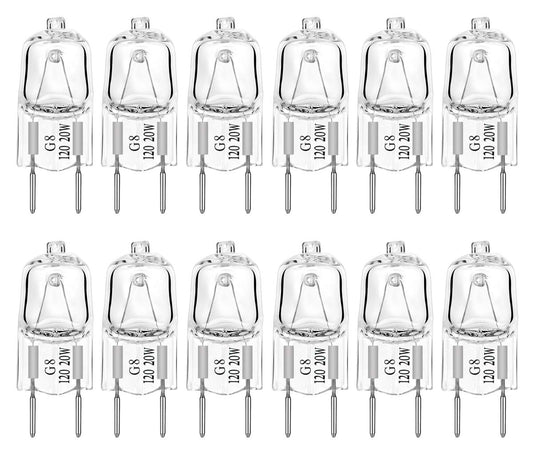 G8 Light Bulbs 20Watt 120Volt Halogen Light Bulb G8 Base Bi-Pin Shorter 20W T4 JCD Warm White Under Cabinet Puck Lighting Replacements,12Pack