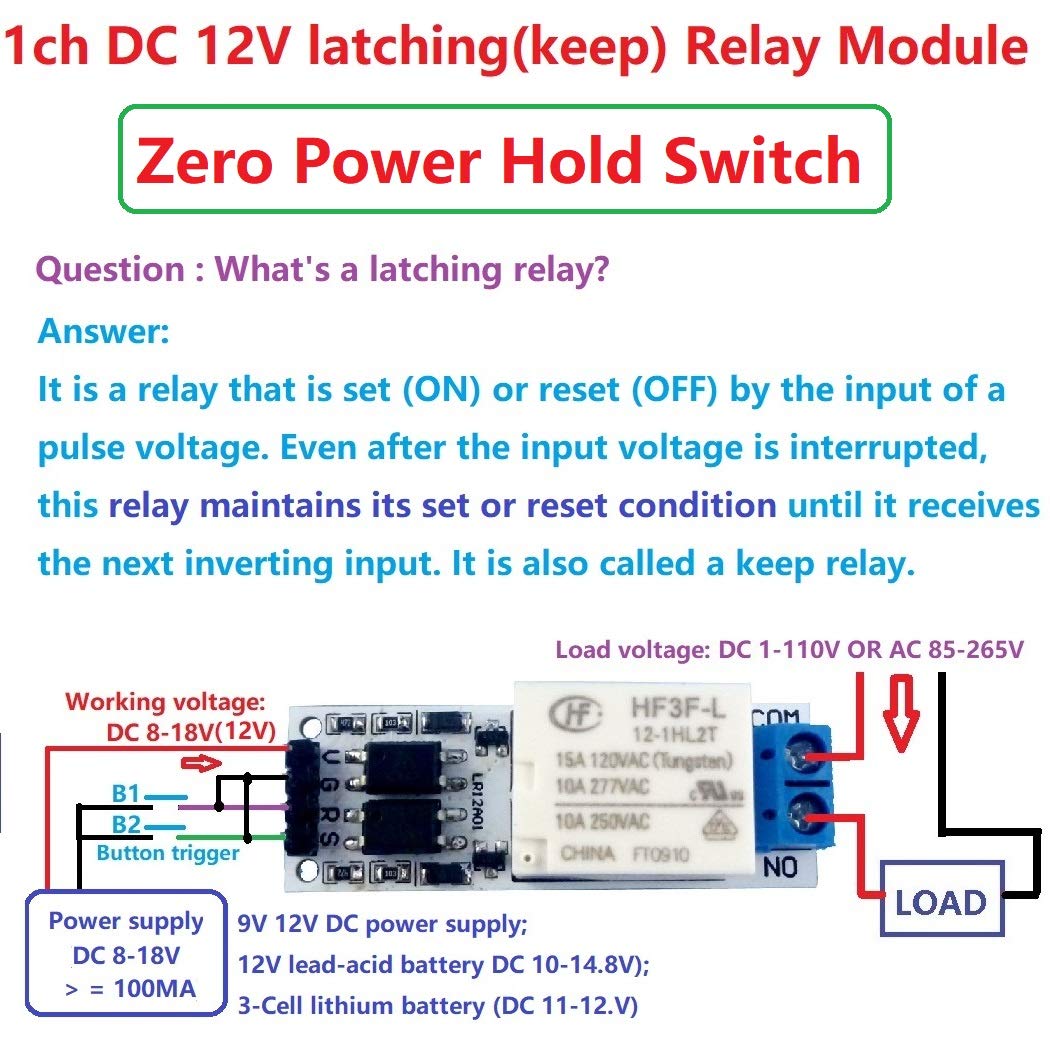 eletechsup DC 12V 10A Magnetic Latching Relay Module Zero Power Hold Switch Bistable Self-Locking Board for LED Motor CCTV PTZ (5)