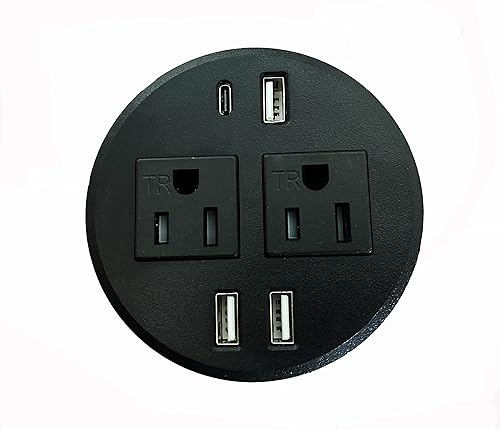 Desktop Power Grommet Outlet Data Center 3" Hole No Drilling Required, 3 Outlet W/ 1 Type-C Fast Charging/3 USB Ports (DC-8889-4 USB/3 Power-3"
