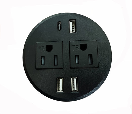 Round Desktop Conference Room Power Grommet Outlet, FITS 3 1/8" - 3 1/4" 2 (TR) AC Outlets, 3 USB Charging Ports/1 Type-C Fast Charging- ETL Listed (3