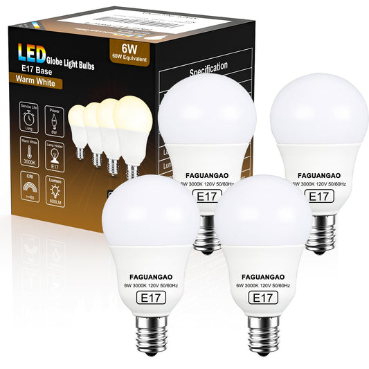 FAGUANGAO E17 Intermediate Base LED G14 Bulbs, 6W 60W Equivalent, 3000K Soft White, 600LM,Globe Light Bulbs for Ceiling Fan, Chandelier Lighting, Not