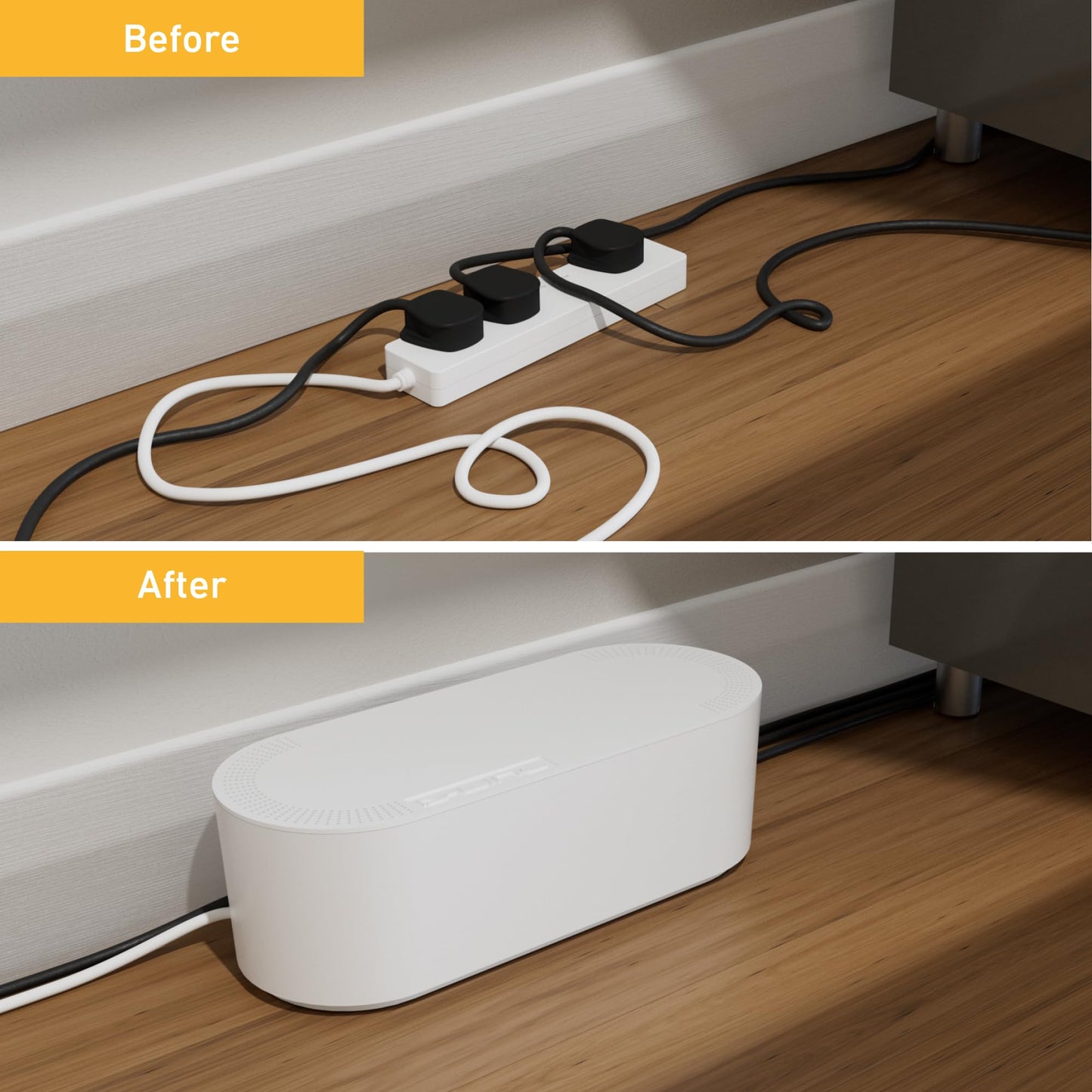 D-Line Cable Tidy Box | Hide and Conceal Extension Blocks and Electrical Cables from TVs, Computers, Gaming Consoles & PCs | Cable Management Made