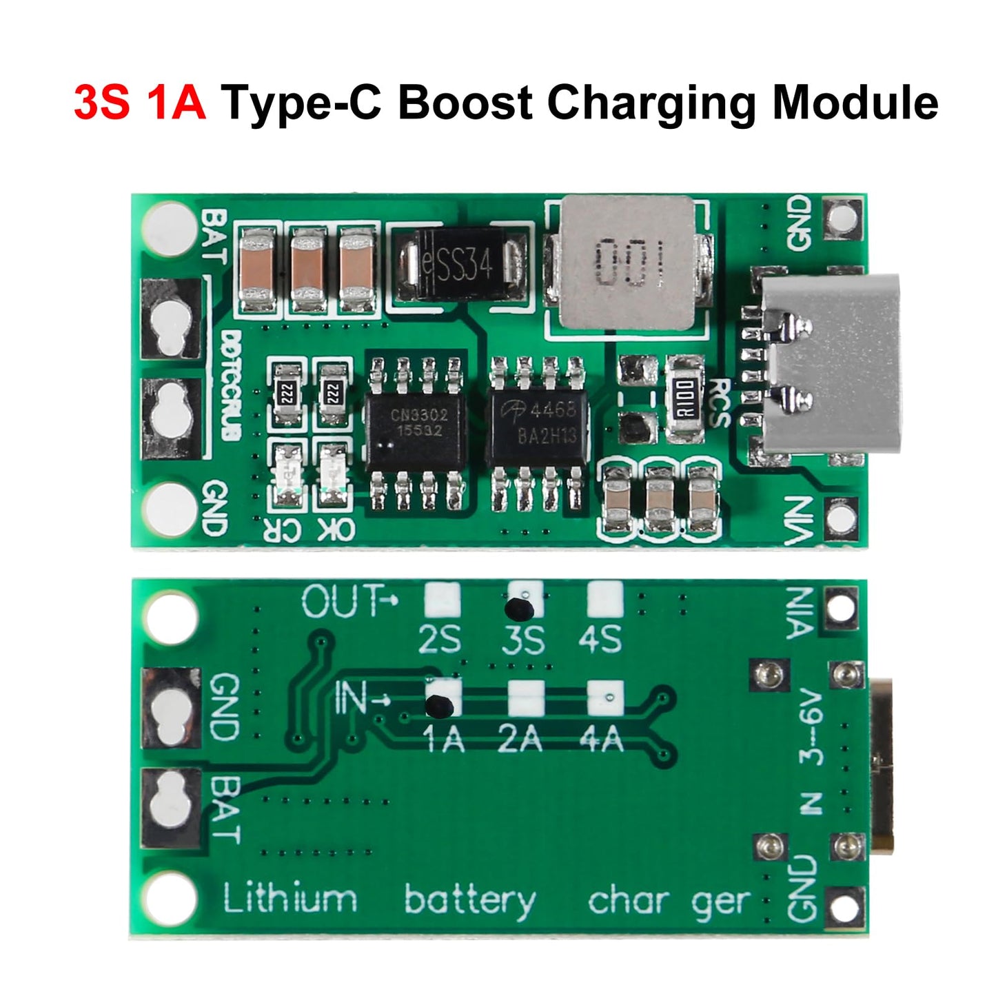 2PCS USB C BMS Step-up Boost Module 2S 3S 4S 1A 2A 4A 18650 Lithium Battery Charger Board for Li-Po Polymer Power Bank (3S 1A)