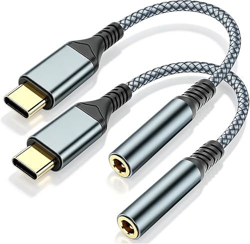 Usb C To 3.5mm Aux To Usb C Adapte(2 Pack), Usb C To Aux Adapter Type C Hi-Fi Usb C To Headphone Jack Adapter For Iphone 17 Pro Max/17 Pro, 16/15 Pro