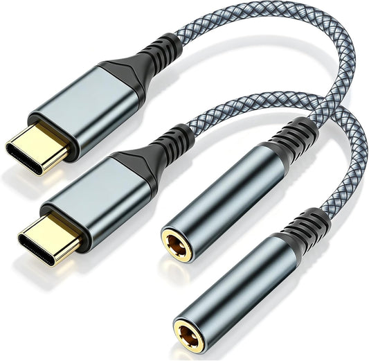 Usb C To 3.5mm Aux To Usb C Adapte(2 Pack), Usb C To Aux Adapter Type C Hi-Fi Usb C To Headphone Jack Adapter For Iphone 17 Pro Max/17 Pro, 16/15 Pro