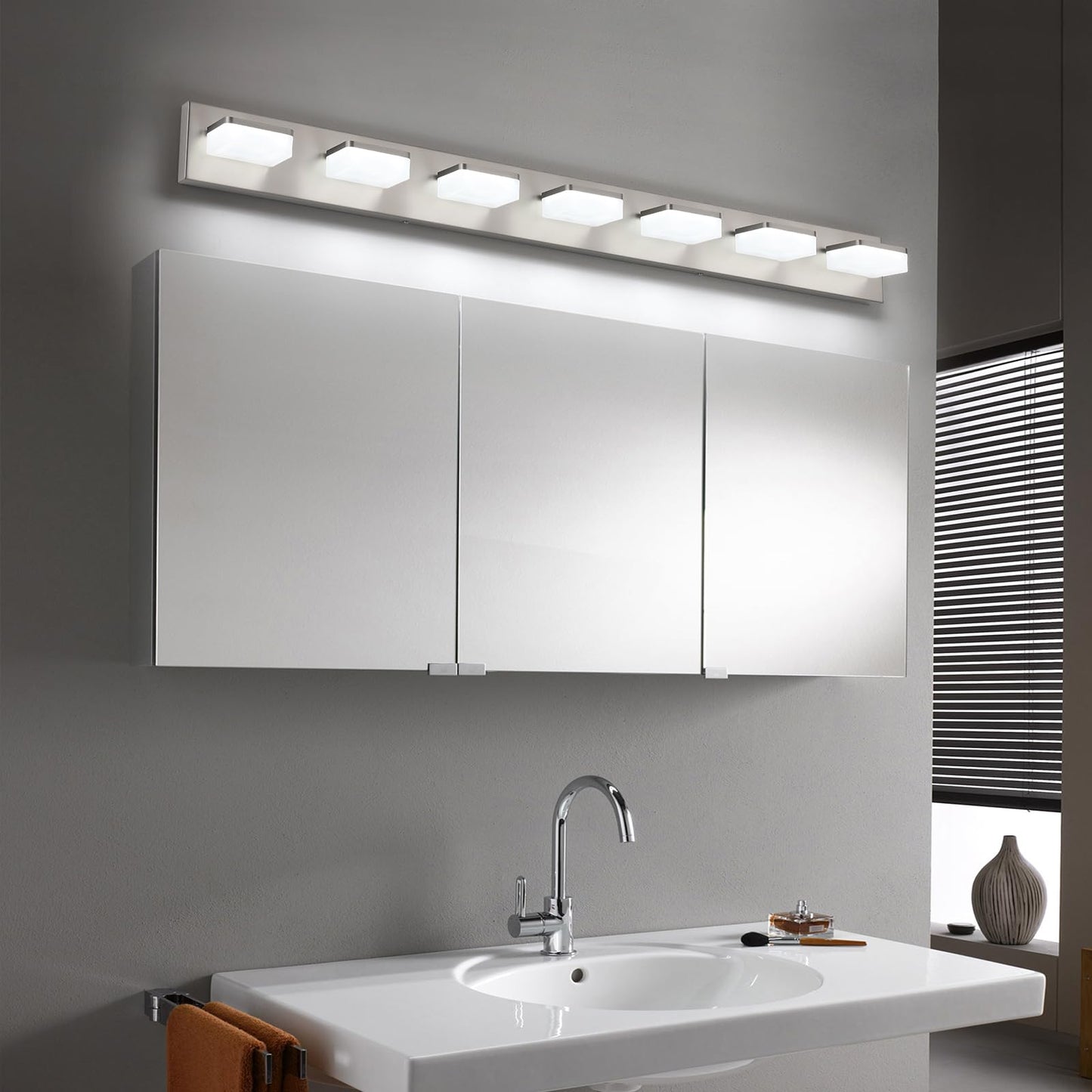 Bicrink 7-Light Bathroom Vanity Light Fixture Over Mirror, Nickel LED Vanity Lighting Fixtures, 45.67 inch Modern Bathroom Wall Light Fixtures