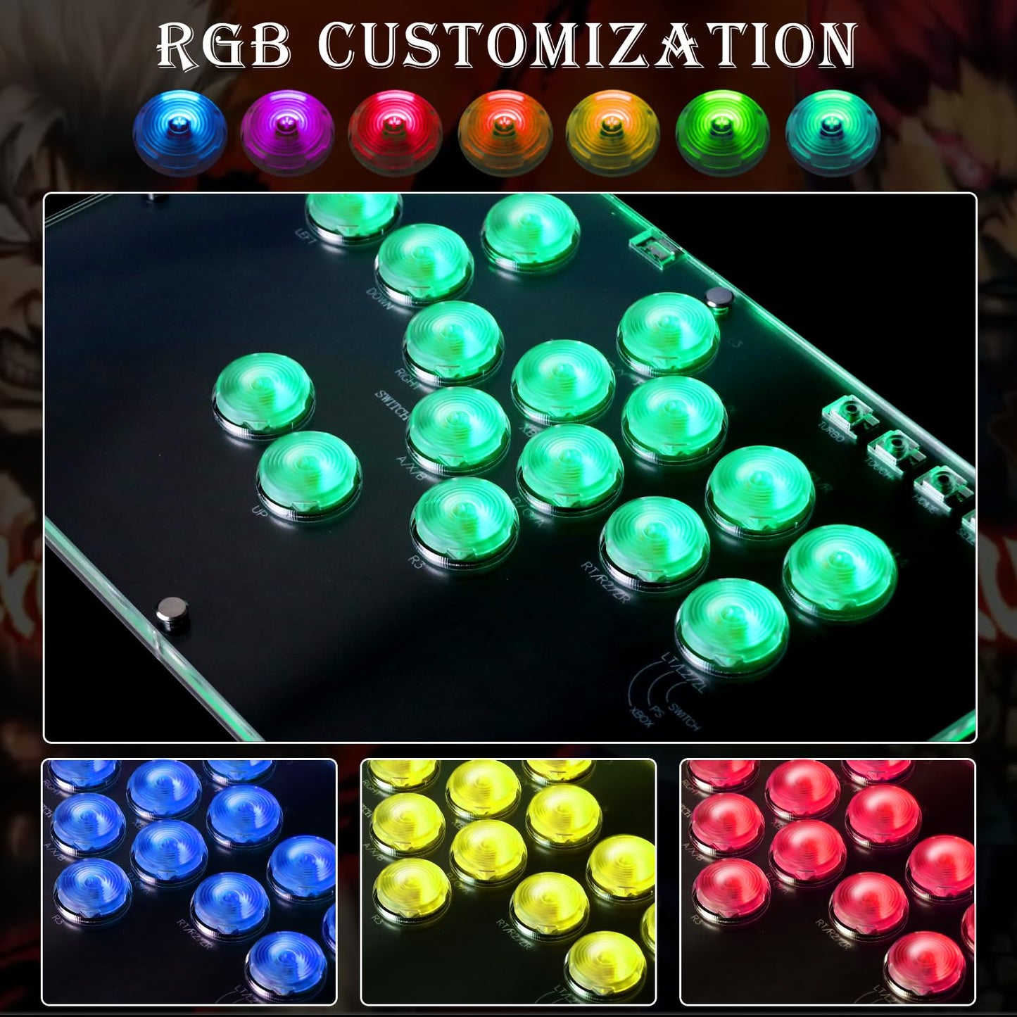 Arcade Stick All-Button Controller L16, Leverless Controller Street Fight with Turbo & SOCD, Arcade Stick Street Fight for PC/PS3/PS4/Steam/Switch