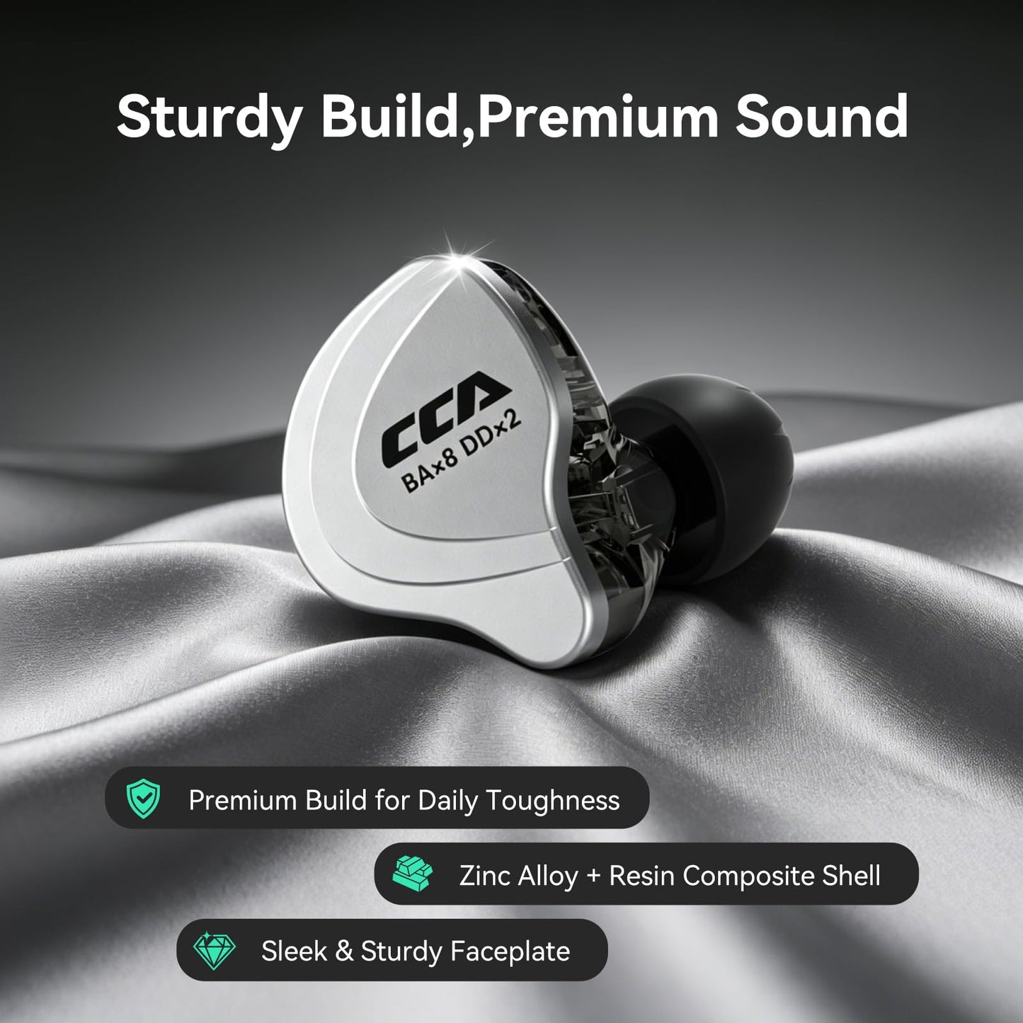 CCA C10 Five Drivers Hybrid in Ear Monitors in Each Side?HiFi 4BA 1DD High Resolution Earphones/Earbuds with 3.5mm Gold Plated Plug Detachable Cable