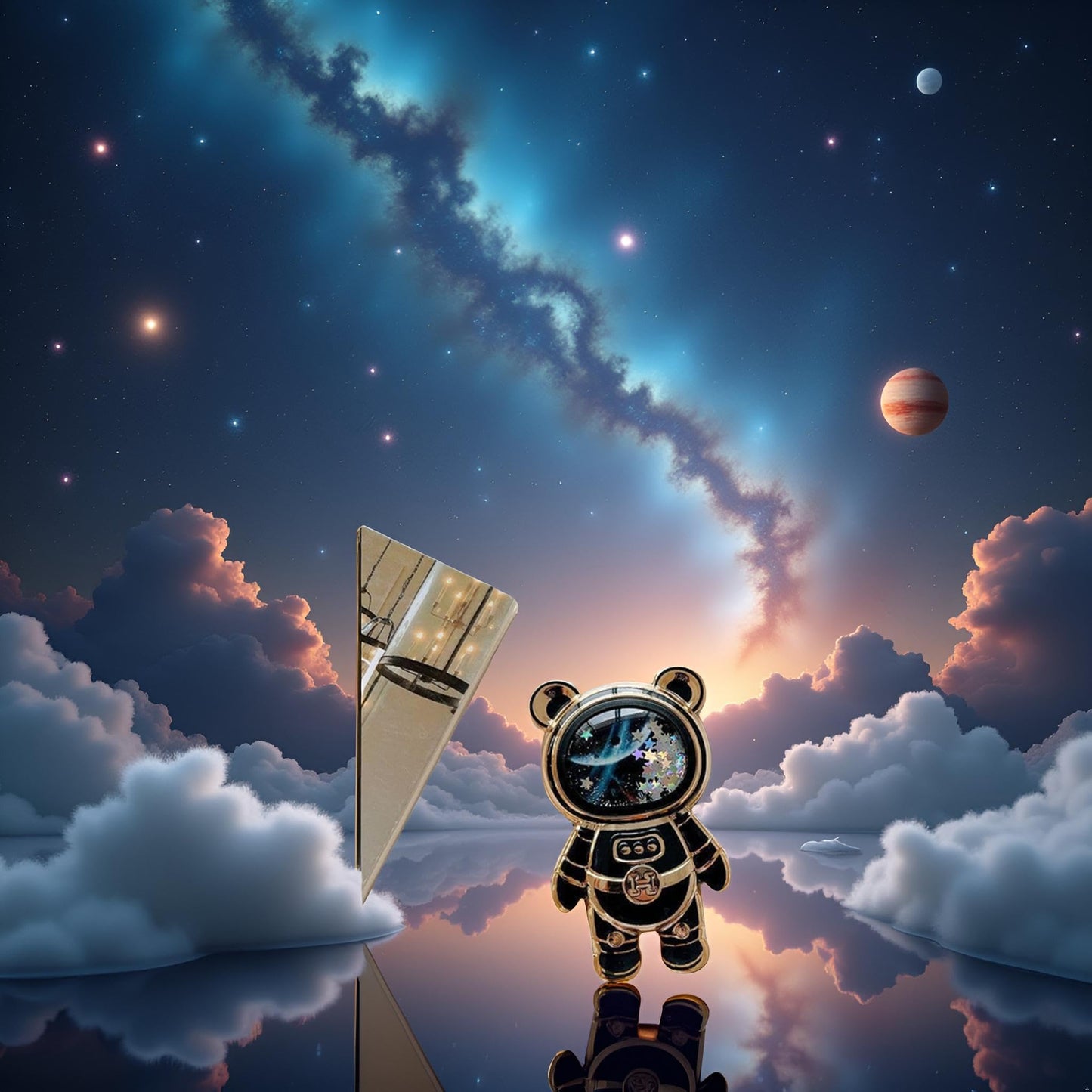 Black Cute Phone Stand Holder,Cell Phone Hidden Kickstand for Desk,Astronaut Phone Holder,Adjustable Tablet Phone Ring Stand with 3D Moving Star
