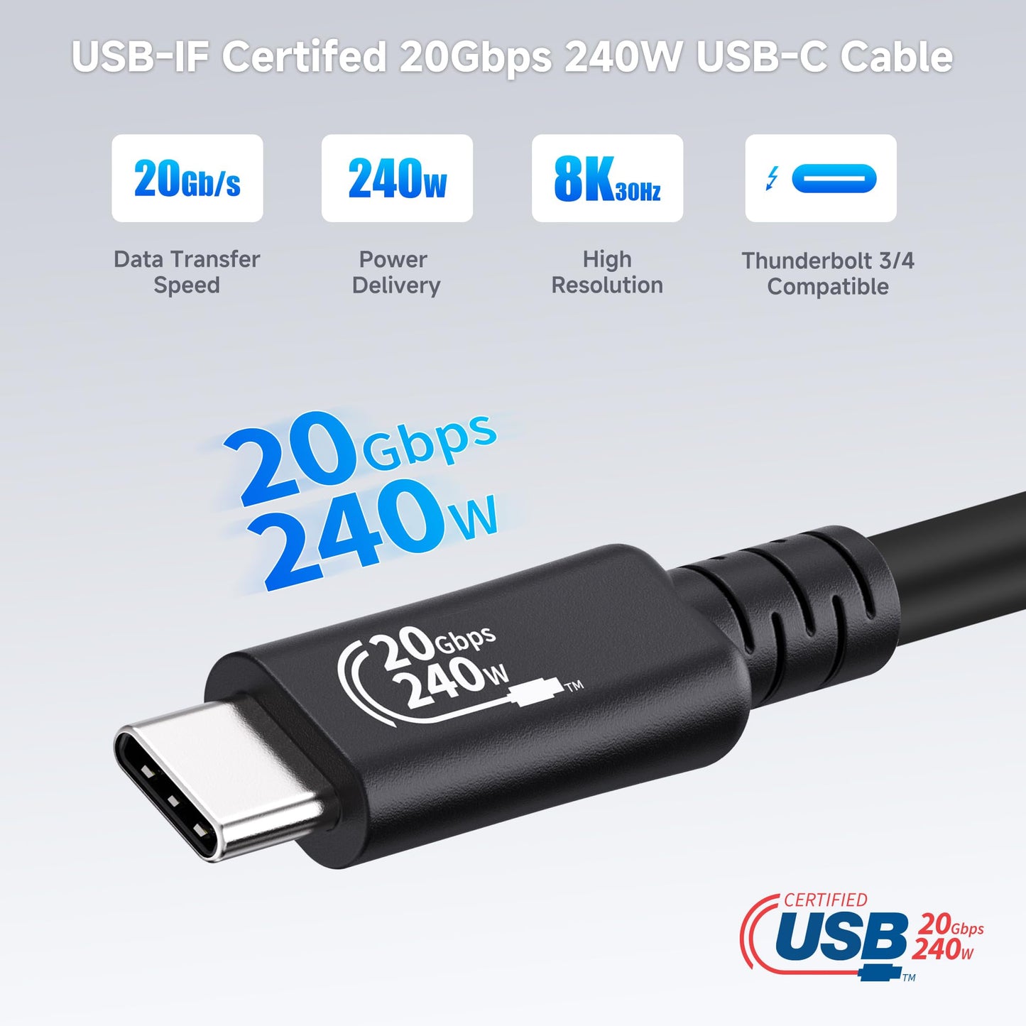Cable Matters [USB-IF Certified] 20Gbps USB4 Cable with Top Screw Lock 6.6ft, Up to [8K@30Hz / 4K@120Hz Video, 240W Charging, 20Gbps Data Transfer]