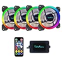 Apevia ST4-RGB Spectra 120mm Silent Dual Ring RGB Color Changing LED Fan for Gaming with Remote Control, 16x LEDs & 8X Anti-Vibration Rubber Pads