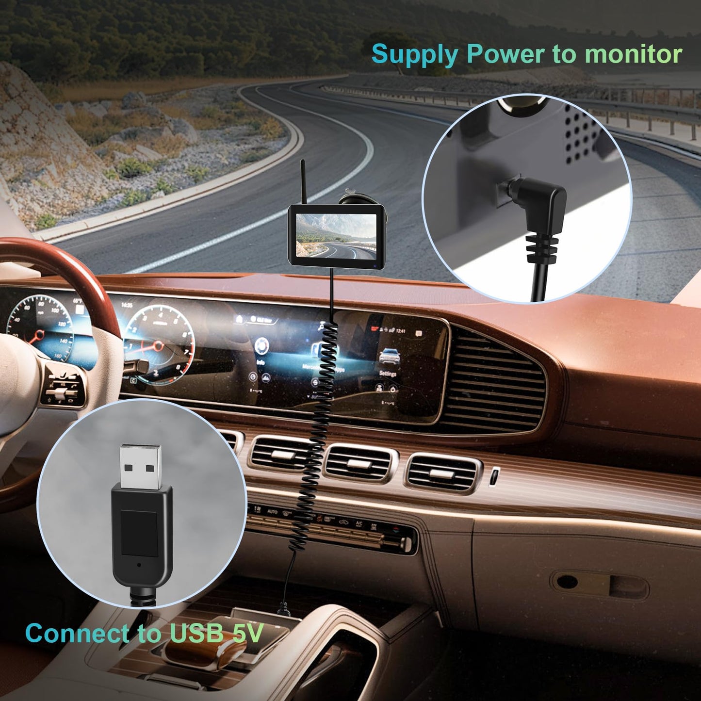 USB to DC3.5 car charger spring cable, Furrion FOS07TADS Vision S monitor USB to DC car charger cable - FOS48TA-BL FOS48TAPK BL, replacement part