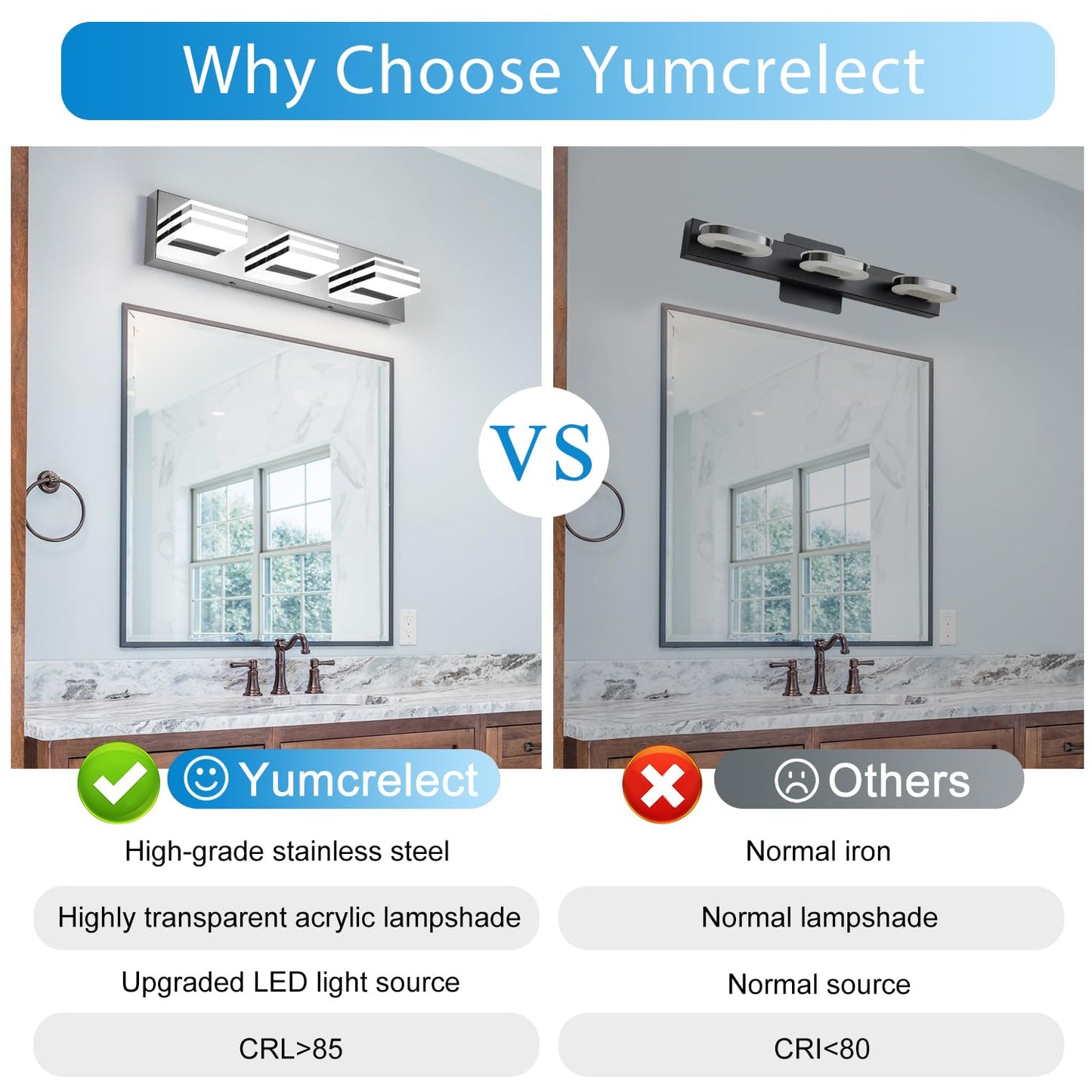 LED Vanity Lights 20in Bathroom Lights Fixtures over Mirror 3 Light LED Lighting Fixture for Bathroom 18W Mirror Lighting Fixture Modern Bath Light