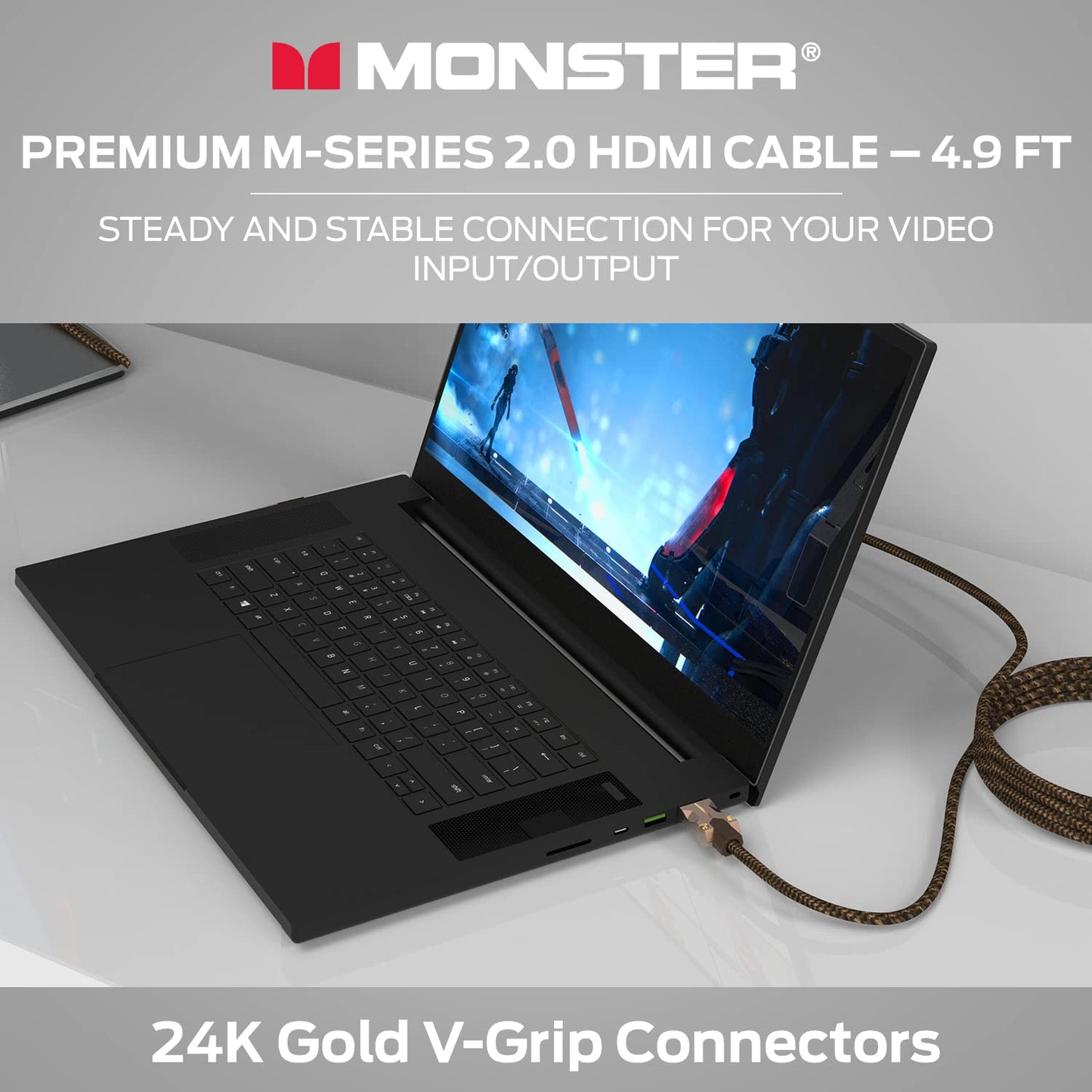 Monster M-Series Certified Premium HDMI Cable 2.0, Features 4K Ultra HD at 60Hz Refresh Rate, Duraflex Jacket, and Triple Layer Shielding, 25 Gbps