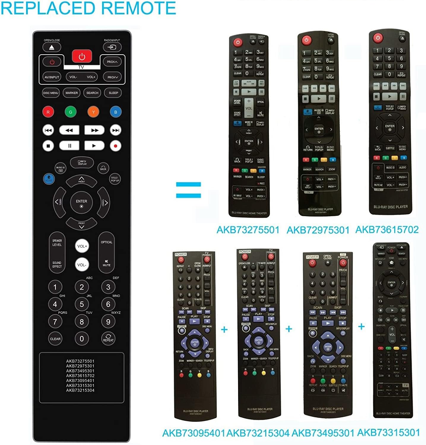 New AKB73095401 Replace Remote fit for LG Blu-ray DISC Player BD611 BD550 BD555 BD611 BD630C BD640 BD640C AKB73275501 AKB72975301 AKB73495301