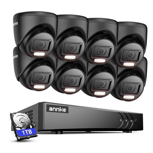 ANNKE Wired CCTV Security Camera Systems Outdoor, 8 Channel 3K Lite H.265+ DVR Recorder and 8× 1080P Surveillance Cams with Smart Color Night Vision
