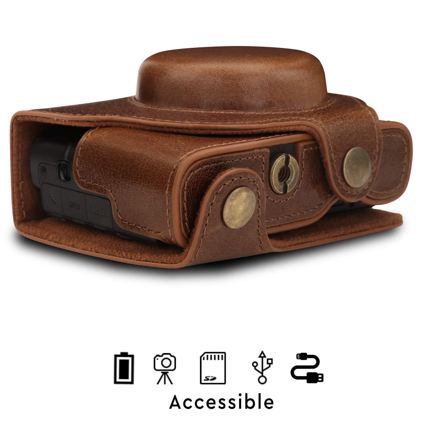 MegaGear MG1728 Ever Ready Genuine Leather Camera Case compatible with Sony Cyber-shot DSC-RX100 VII - Brown