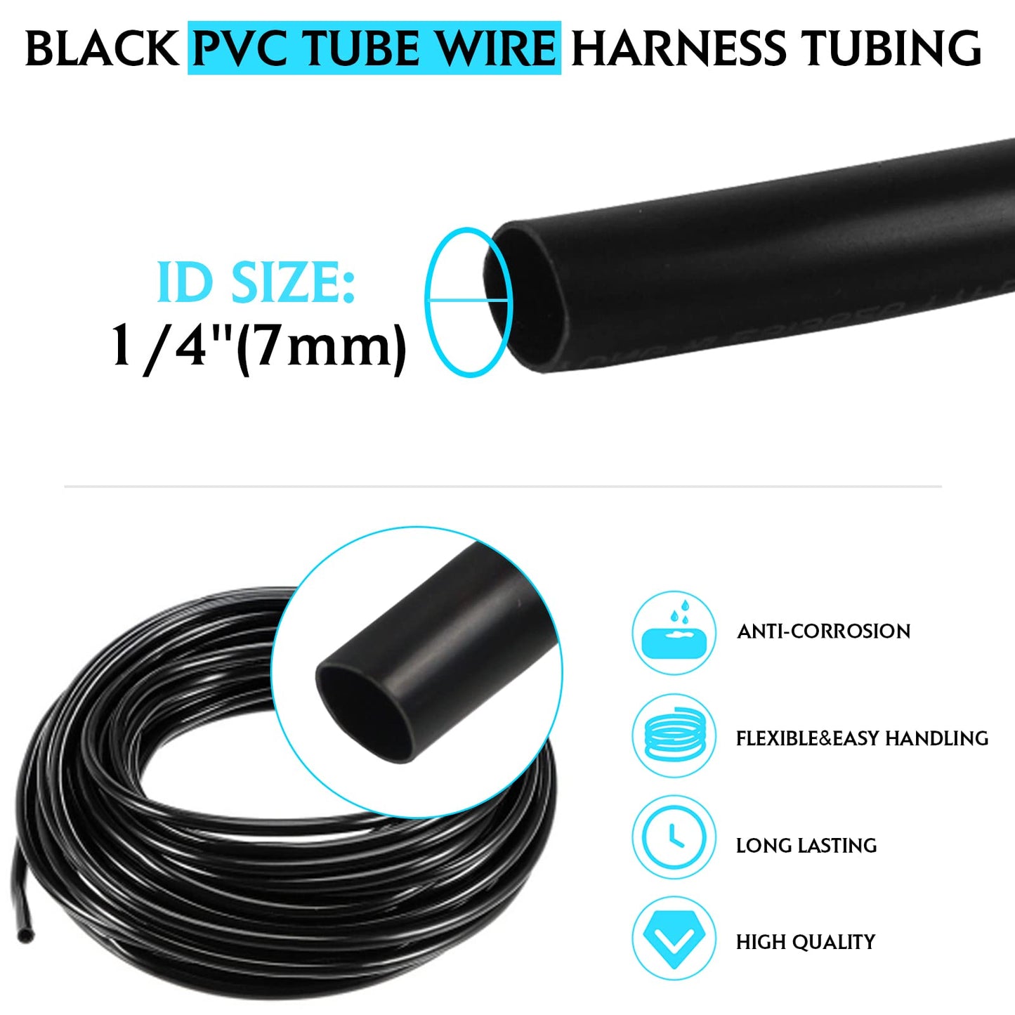Cable Management Cord Cover Wire Loom Tubing Electric Insulation Sleeve Automotive Wiring Harness Protector Wrap Plastic Black (1/4"-12ft)