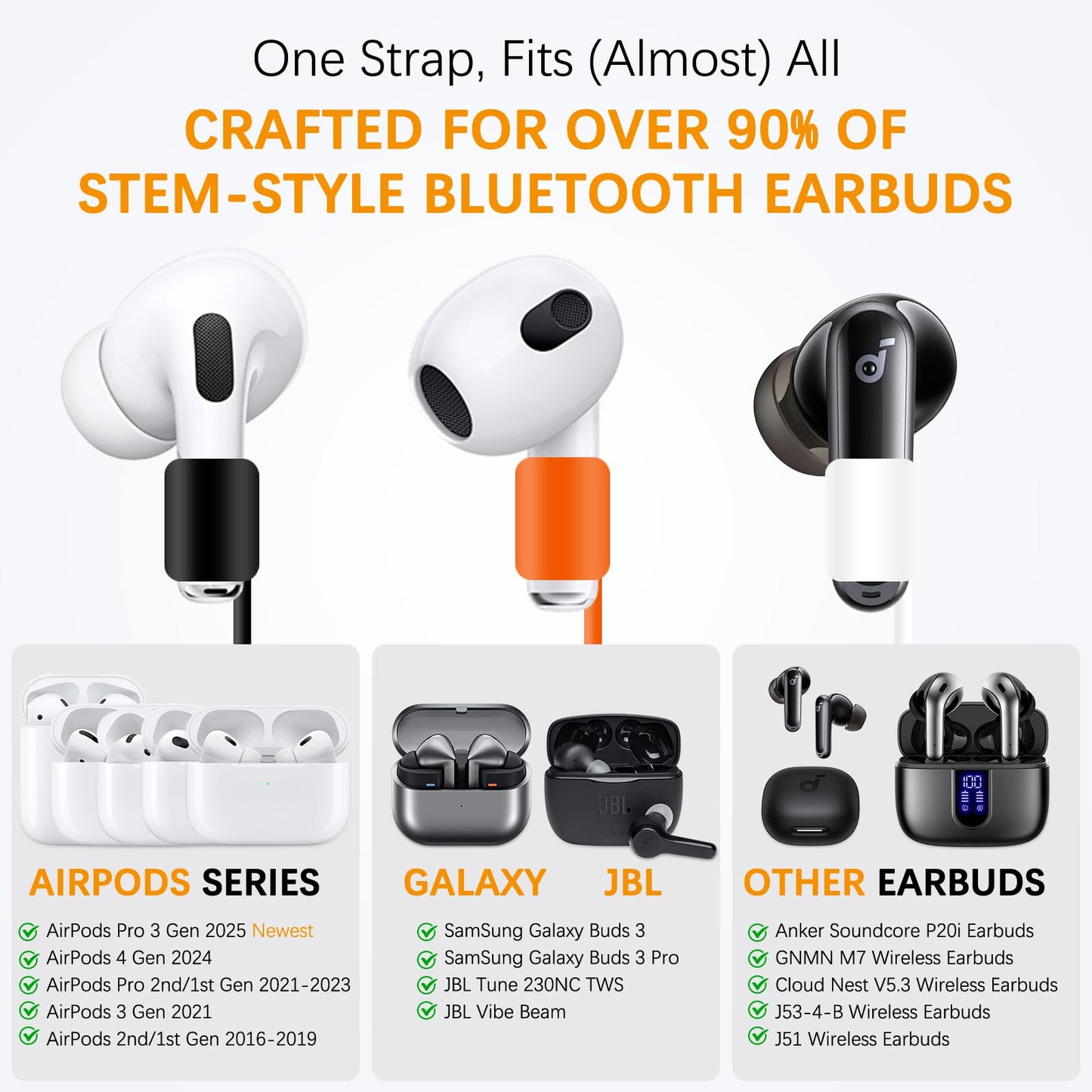 Rosmas Strong Magnetic Anti-Lost Straps for AirPods, Silicone Sports Neck Rope Cord,Compatible with AirPods Pro3/2/1,AirPod 4 (1, Orange)