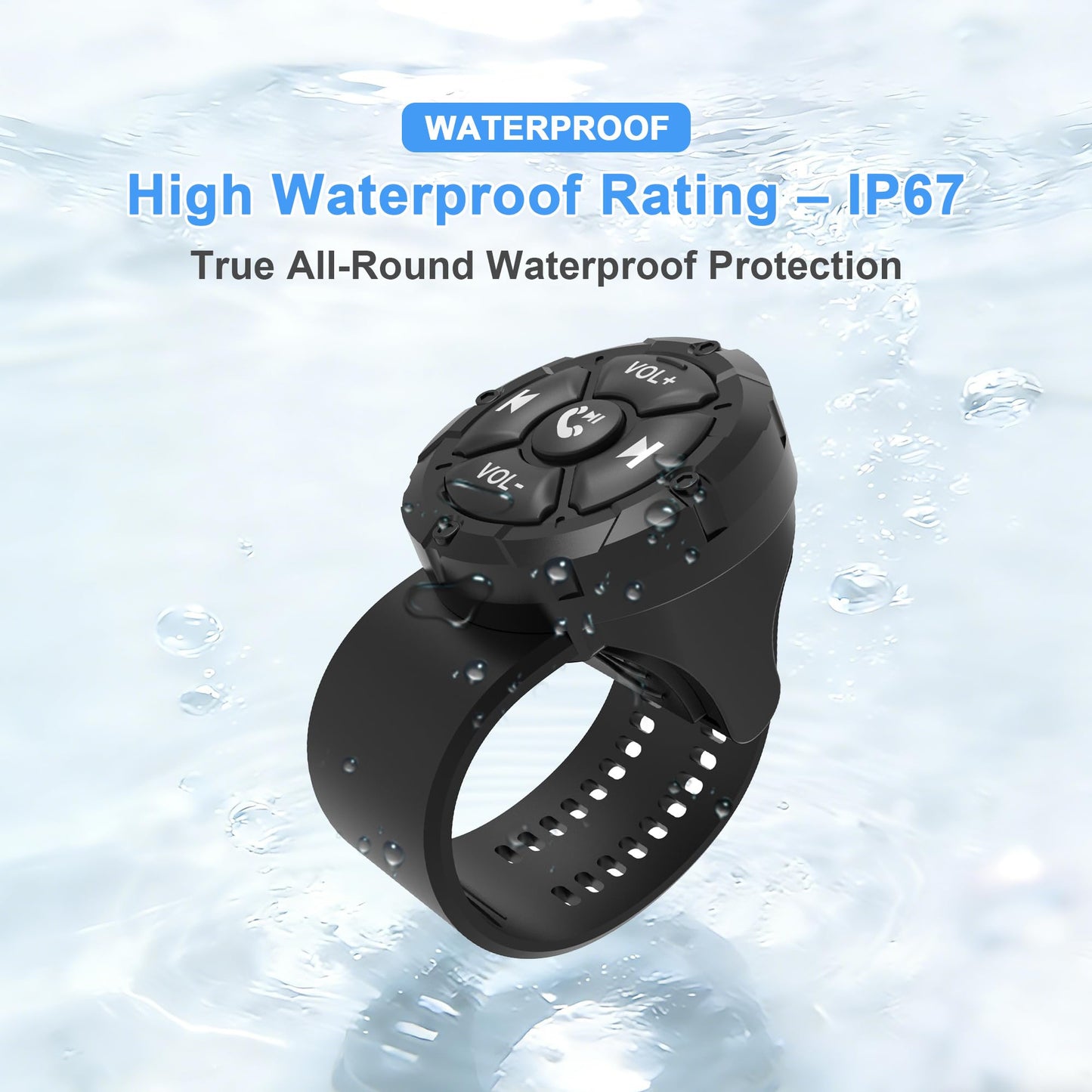 Bluetooth Media Button, Waterproof Wireless Music Controller for Car Steering Wheel, Bike & Motorcycle Handlebars, Multimedia Playback & Shutter